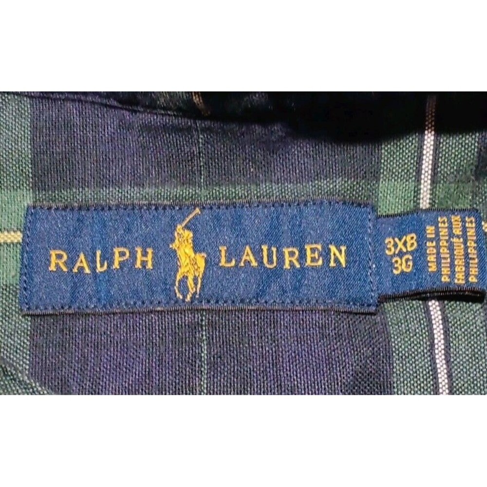 Ralph Lauren Shirt Mens 3XB Green Blue Plaid Button Down Long Sleeve Big Tall - Picture 2 of 4
